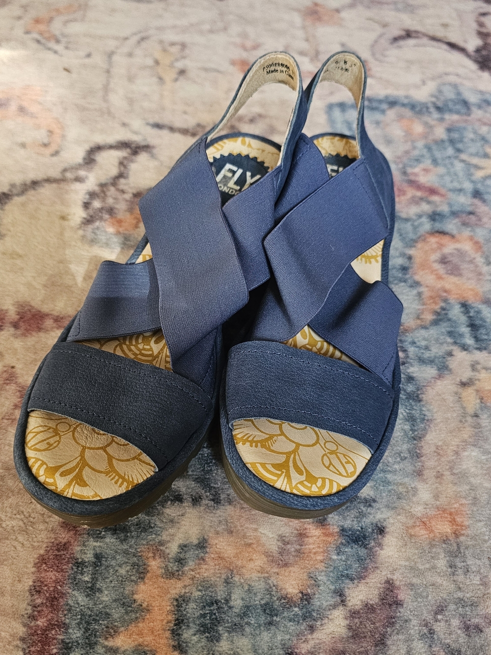 Fly London Blue Leather & Elastic Strap Platform Sandals - Picture 5 of 11